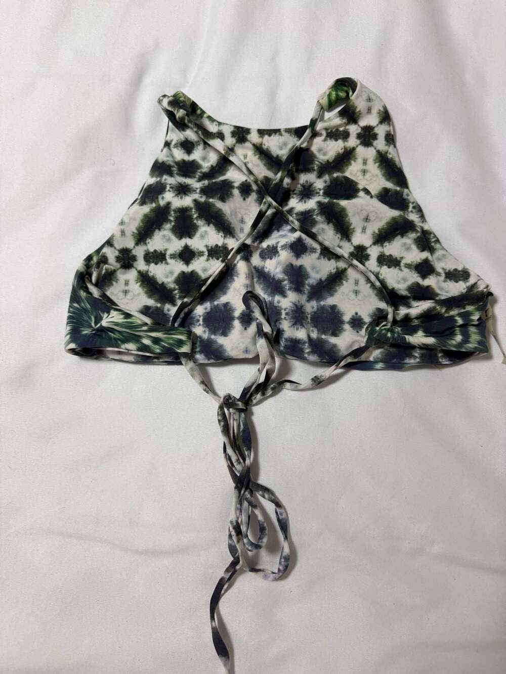 TiNiBiKiNi Tie-Back High Neck Bikini Top Green Tie-Dye Size M